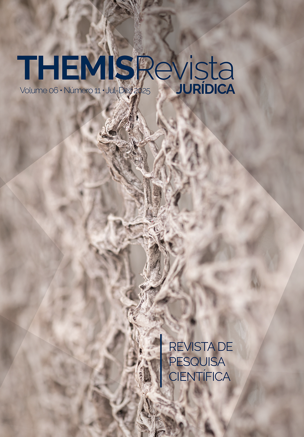 Capa da Themis Revista Jurídica, volume 11, que estampa a obra "Tramas n. 1", da artista plástica Norma Vilar.